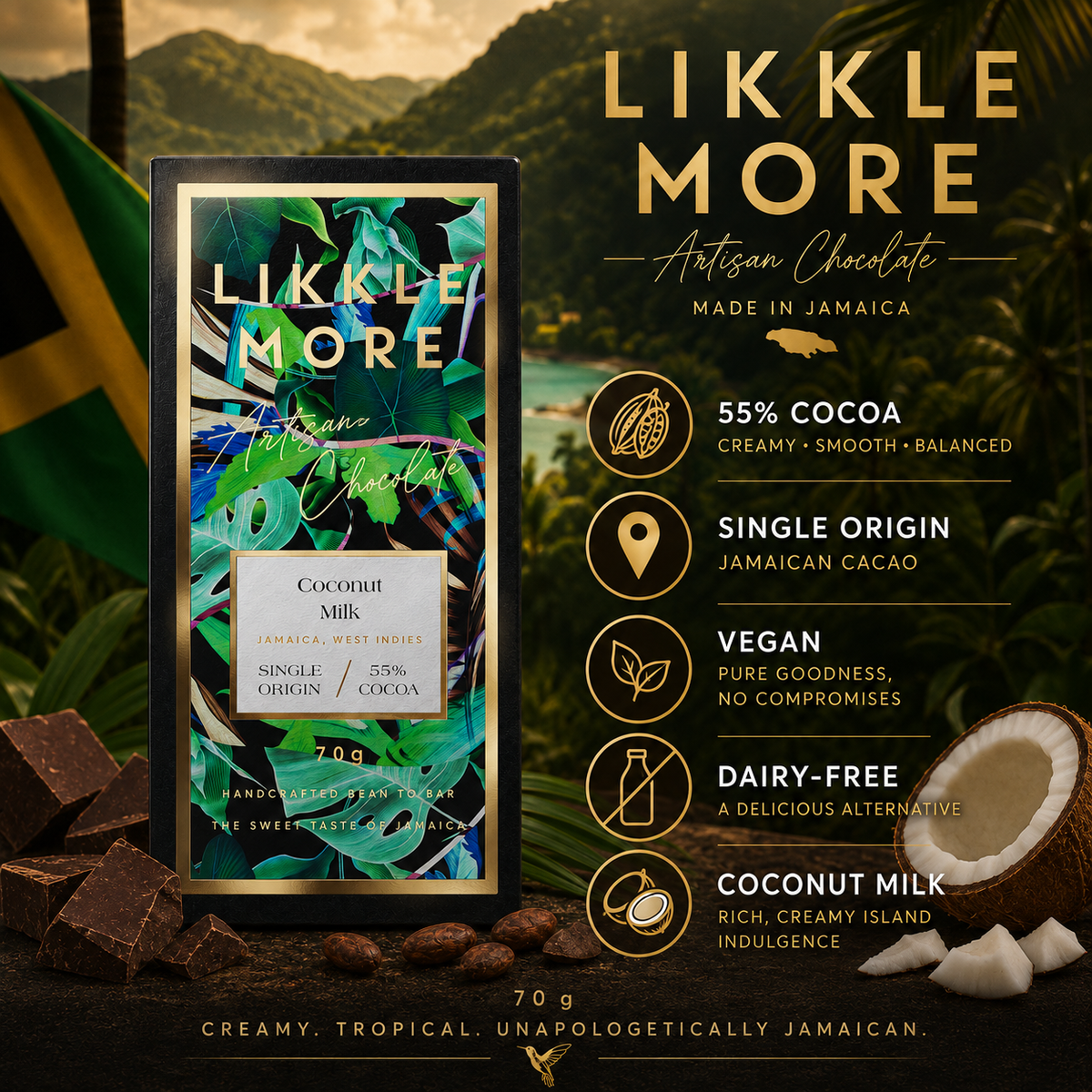 55% Coconut Milk Chocolate | Single-Origin Jamaican Vegan Chocolate