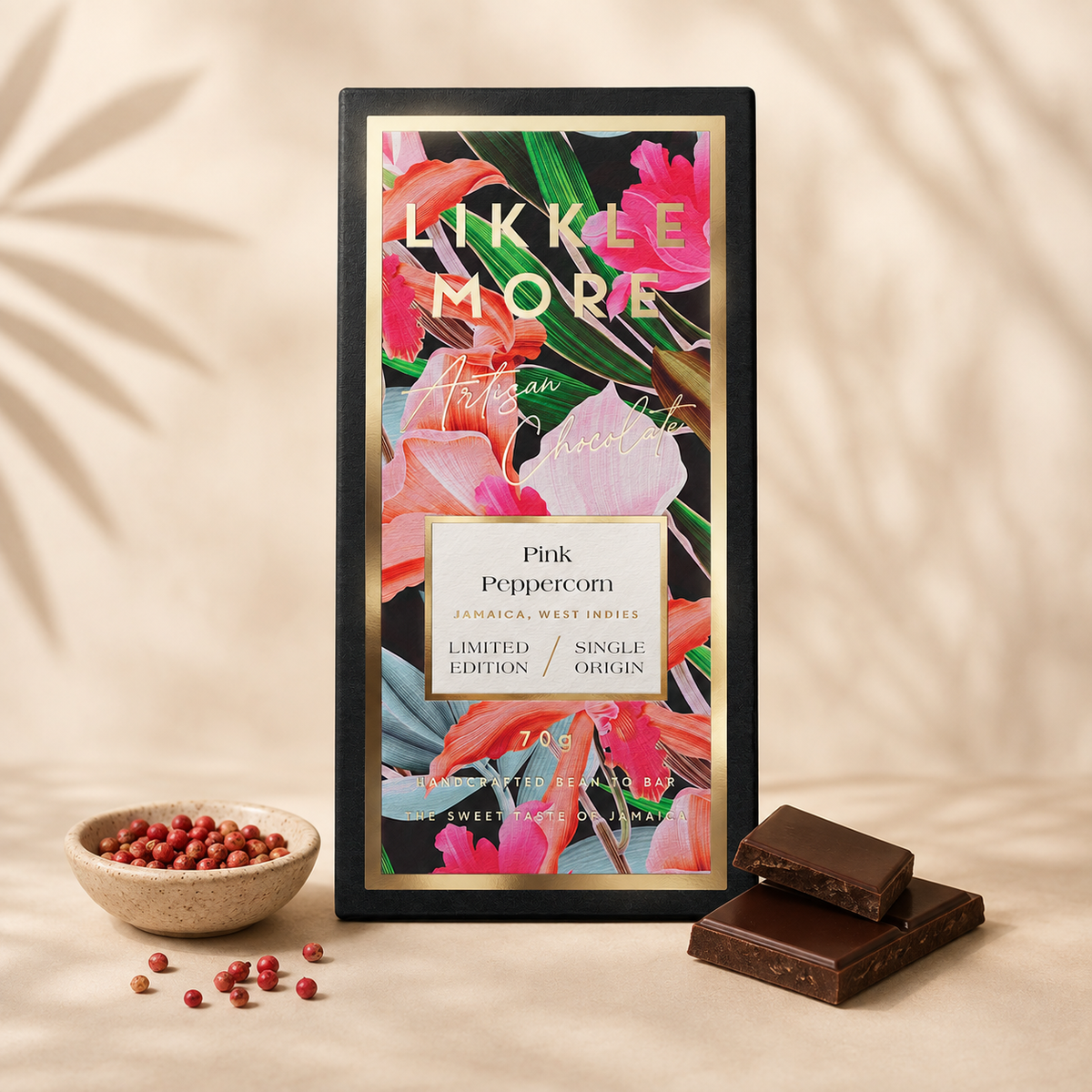 70% Dark Chocolate with Pink Peppercorn | Single-Origin Jamaican Vegan Chocolate | Gold Award Winner