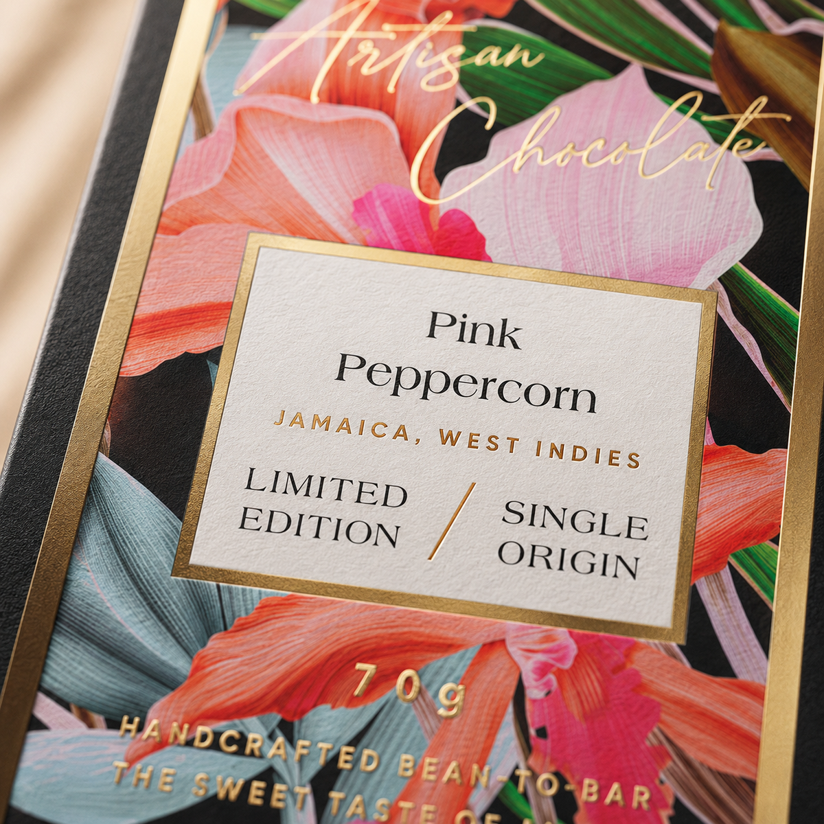 70% Dark Chocolate with Pink Peppercorn | Single-Origin Jamaican Vegan Chocolate | Gold Award Winner