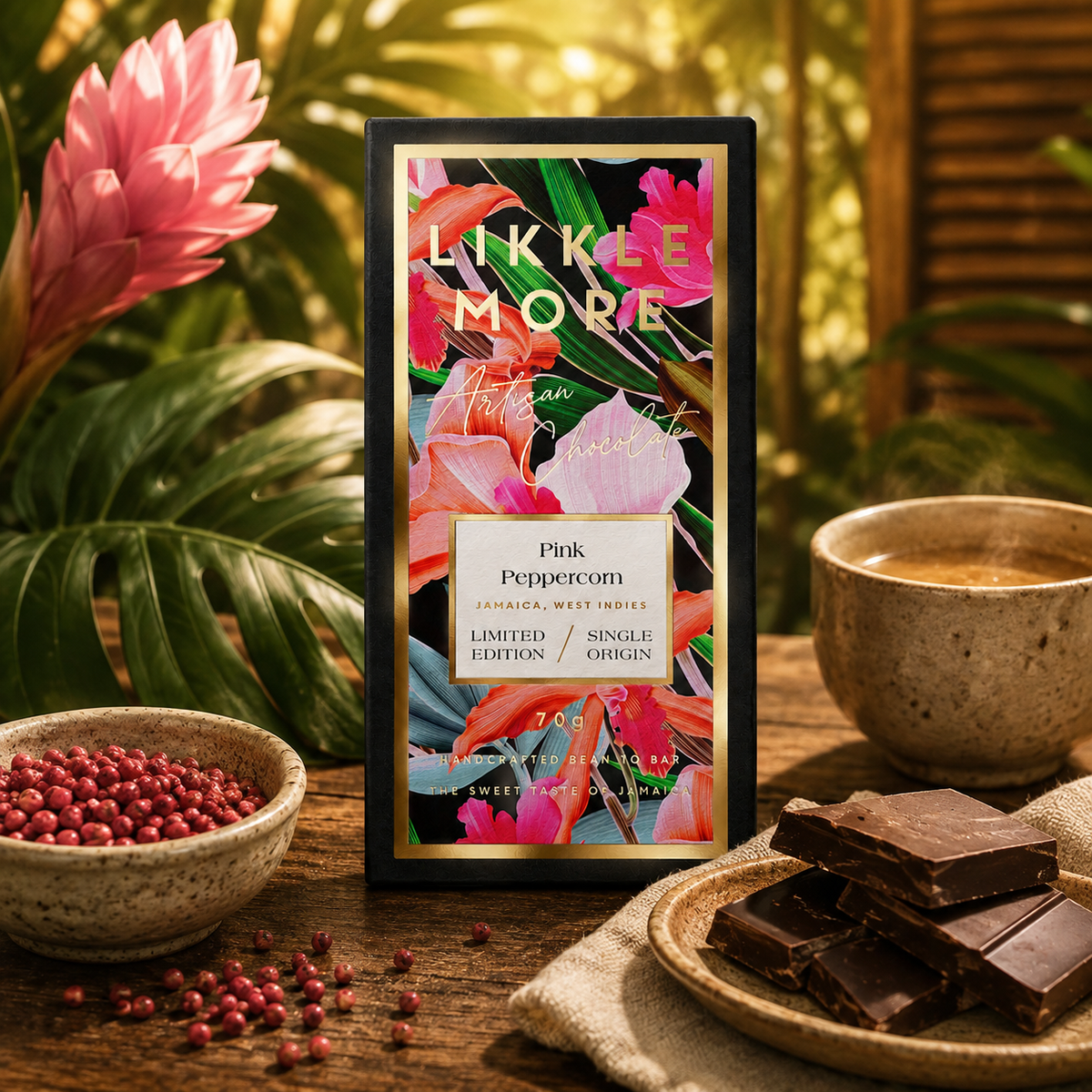 70% Dark Chocolate with Pink Peppercorn | Single-Origin Jamaican Vegan Chocolate | Gold Award Winner