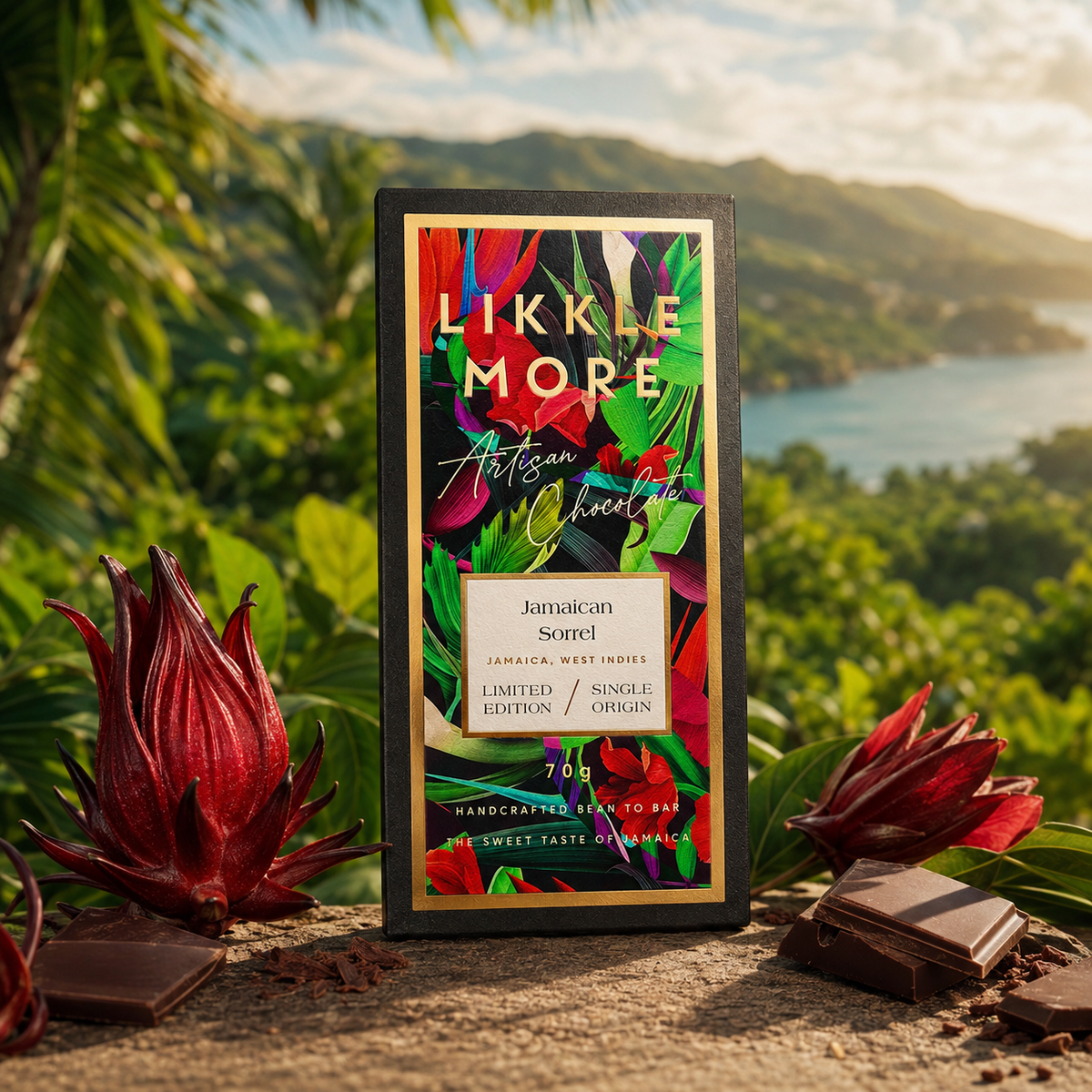 70% Dark Chocolate with Jamaican Sorrel | Single-Origin Jamaican Vegan Chocolate | Award-Winning