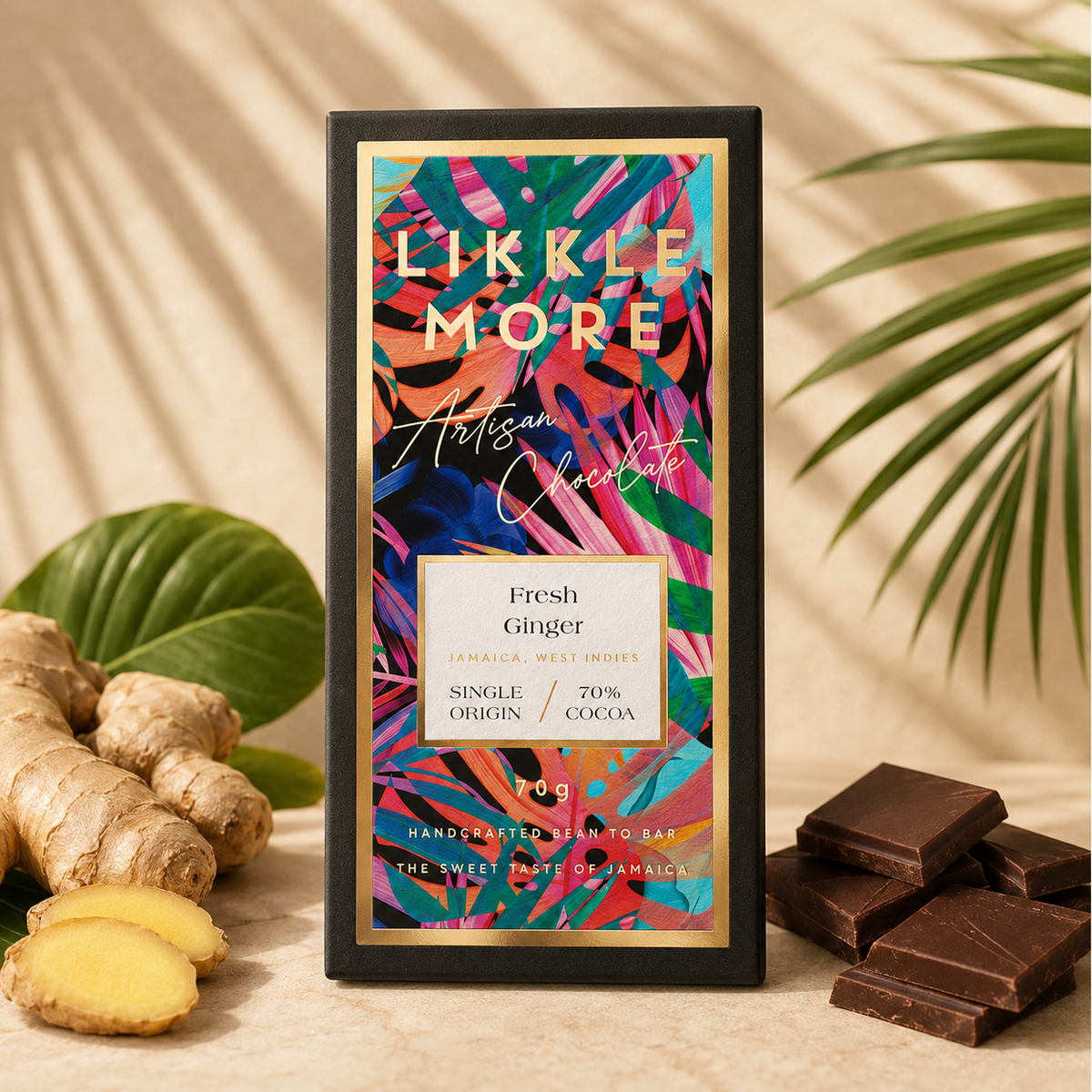 70% Dark Chocolate with Fresh Ginger | Single-Origin Jamaican Vegan Chocolate | Award-Winning