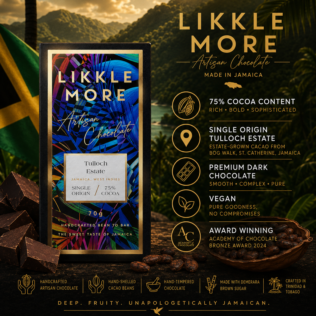 75% Tulloch Estate Dark Chocolate | Single-Origin Jamaican Vegan Chocolate | Award-Winning